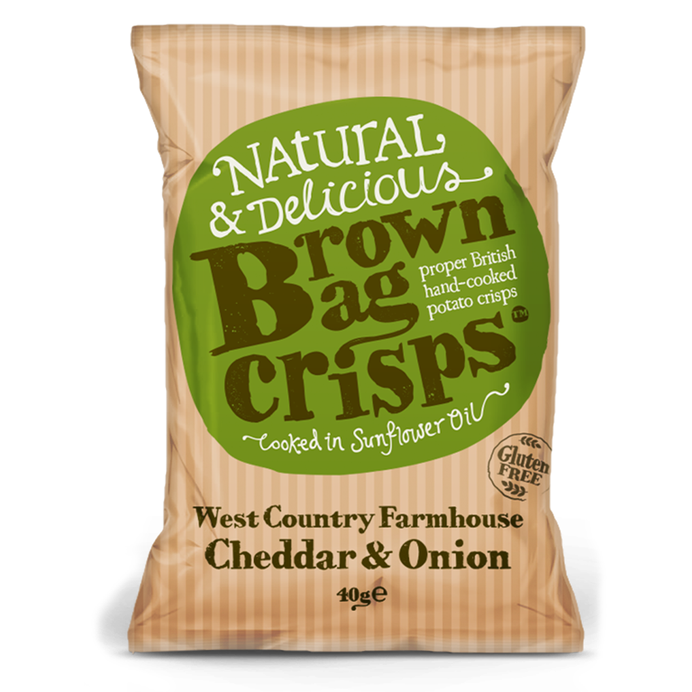 Brown-Bag-Crisps-Cheddar-and-Onion1 Brown Bag Crisps West Country Farmhouse Cheddar and Onion 40g - Image 1