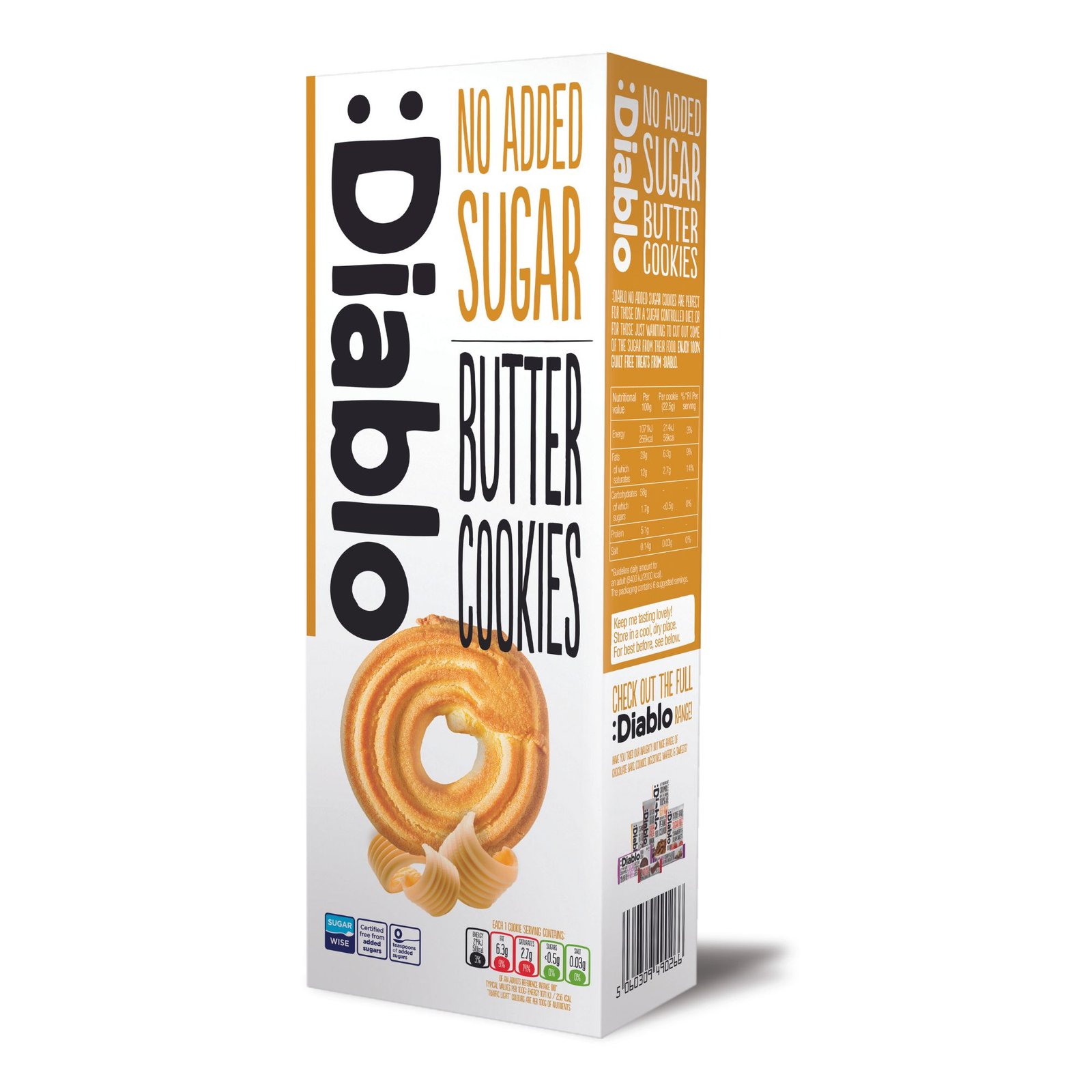 Diablo No Added Sugar Butter Cookies Sweetened with Maltitol 135g