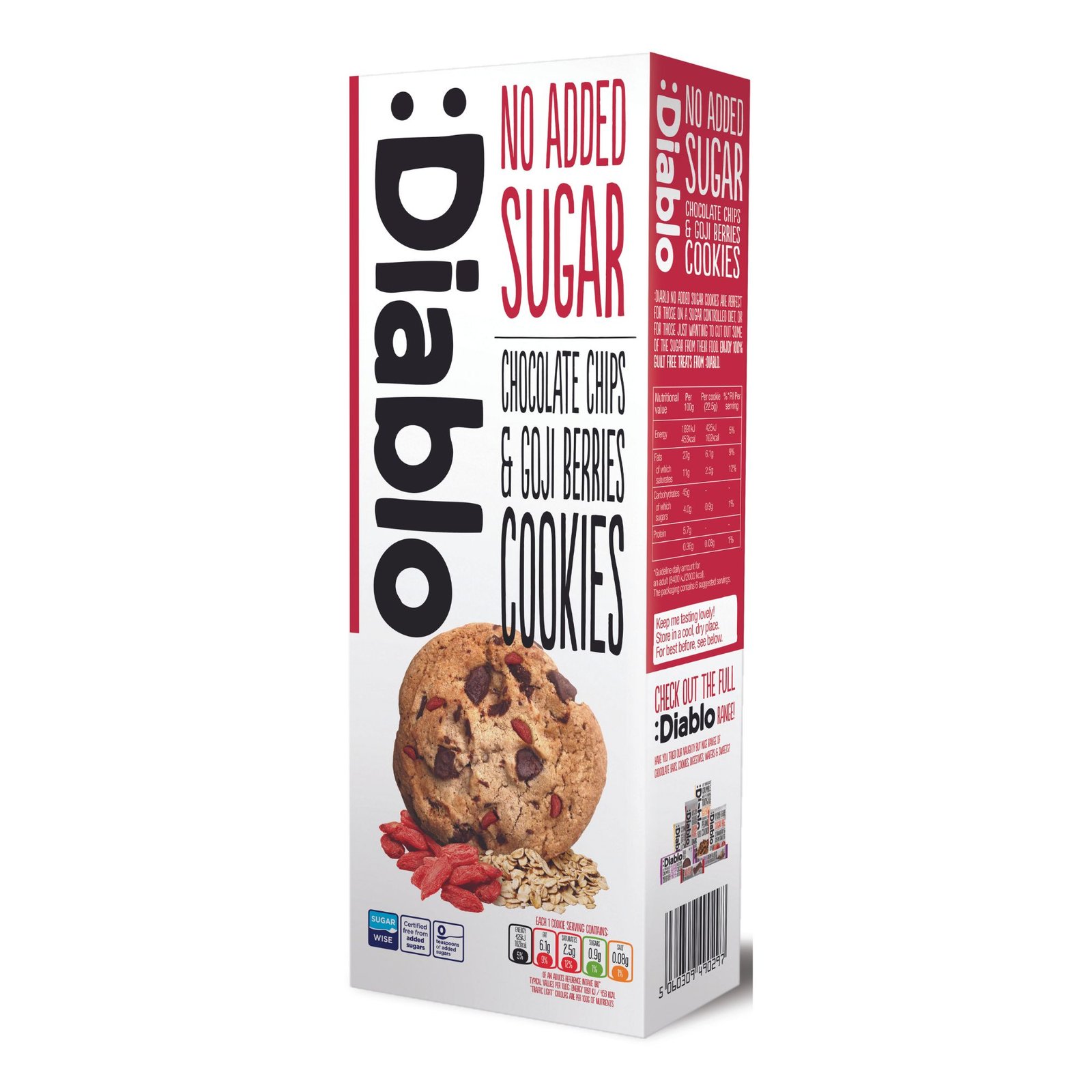 Diablo Sugar-Free Chocolate Chip and Goji Berries Cookies Sweetened with Maltitol | 135g