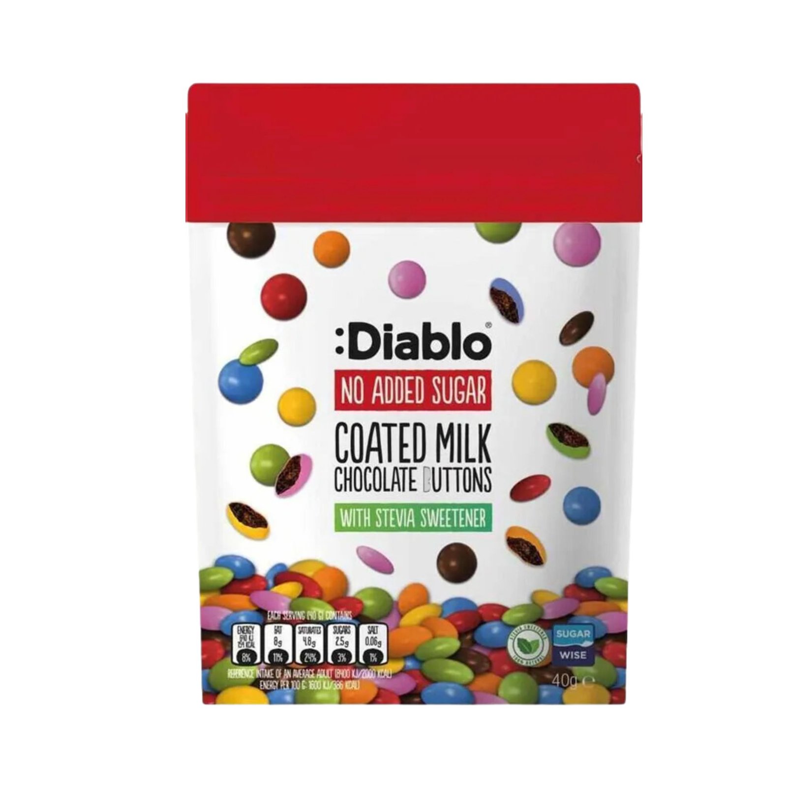 Diablo No Added Sugar Coated Milk Chocolate Buttons | 40g