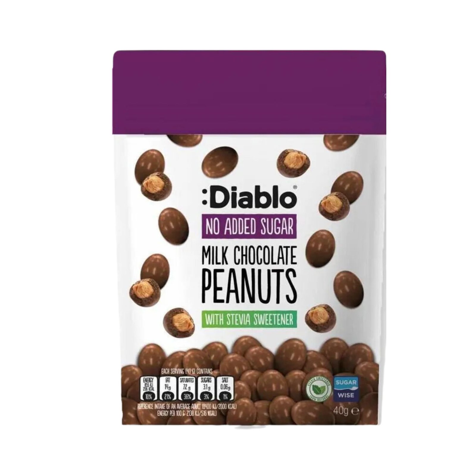 Diablo20NAS20Milk20Chocolate20Peanut2040g.jpg Diablo No Added Sugar Milk Chocolate Peanuts | 40g - Image 1