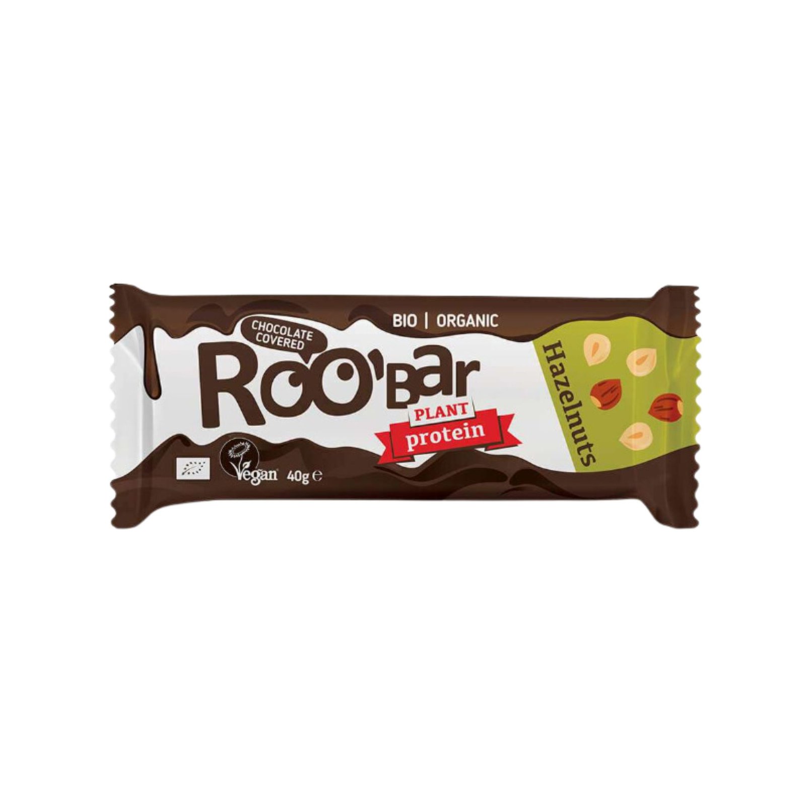 Roobar Organic Hazelnut Protein Bar Covered with Chocolate 40g Roobar Organic Protein Hazelnut Bar Covered With Chocolate 40g - Image 1