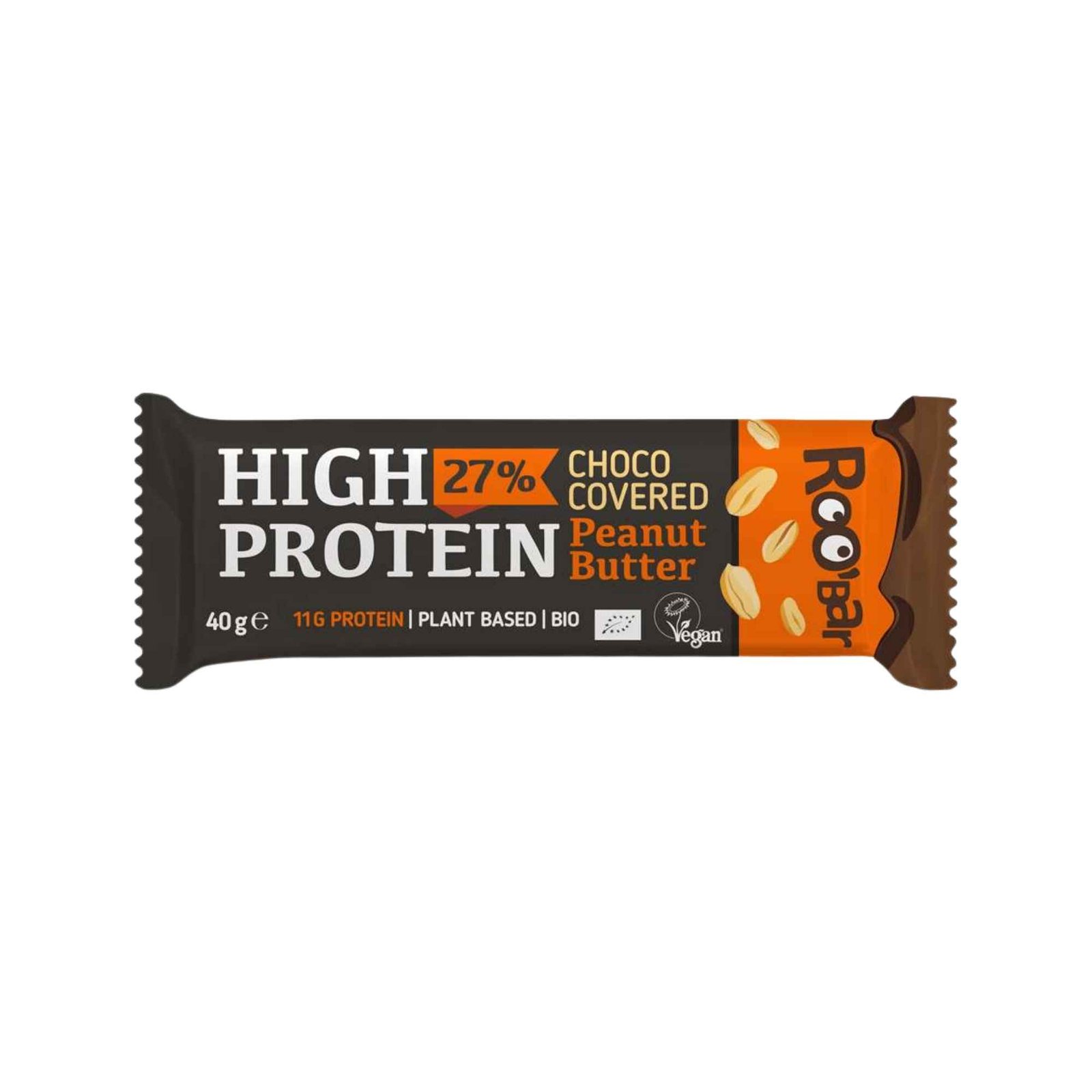 Roobar Organic High Protein Bar Peanut Butter Covered with Chocolate 40g Roobar Organic High Protein Bar Peanut Butter Covered with Chocolate 40g - Image 1