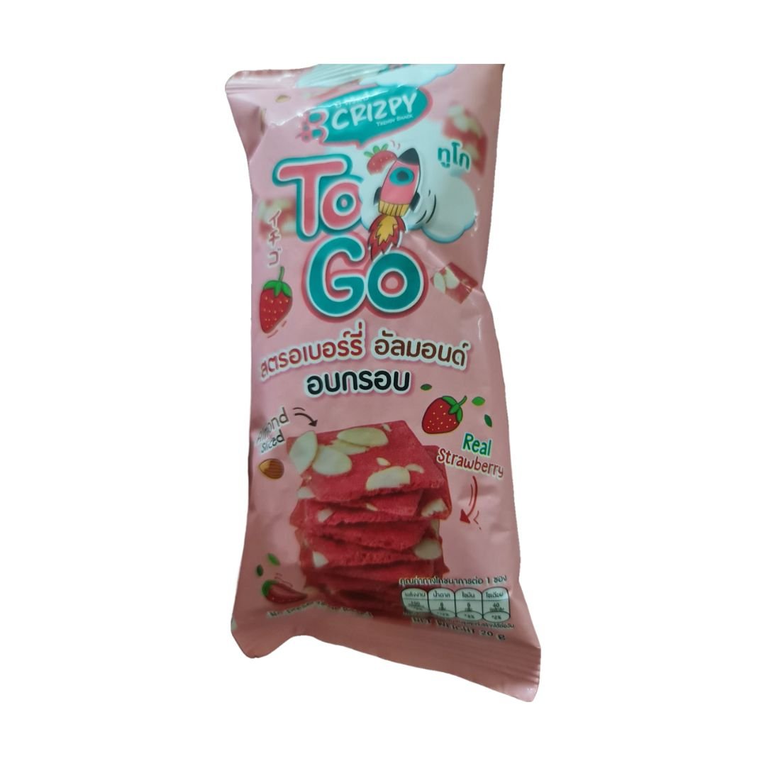 B CRIZPY TO GO, Crispy Brownie Strawberry Almond - 20 g B CRIZPY TO GO Crispy Brownie Strawberry Almond 20g - Image 1