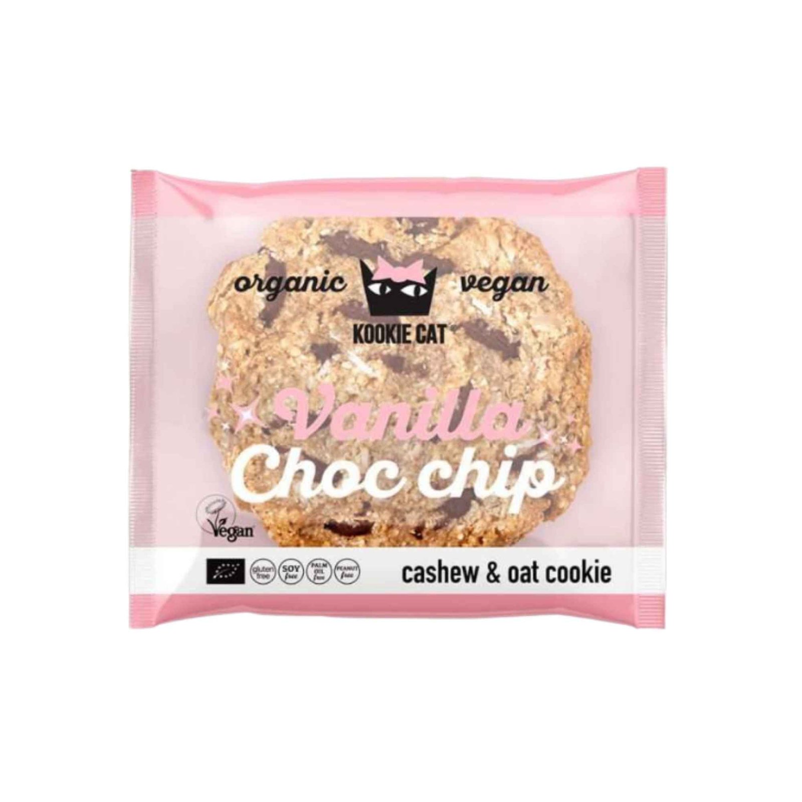 Kookie Cat Organic Vanilla & Choc Chip Cookie 50g Kookie Cat Organic Vanilla & Choc Chip Cookie 50g - Image 1