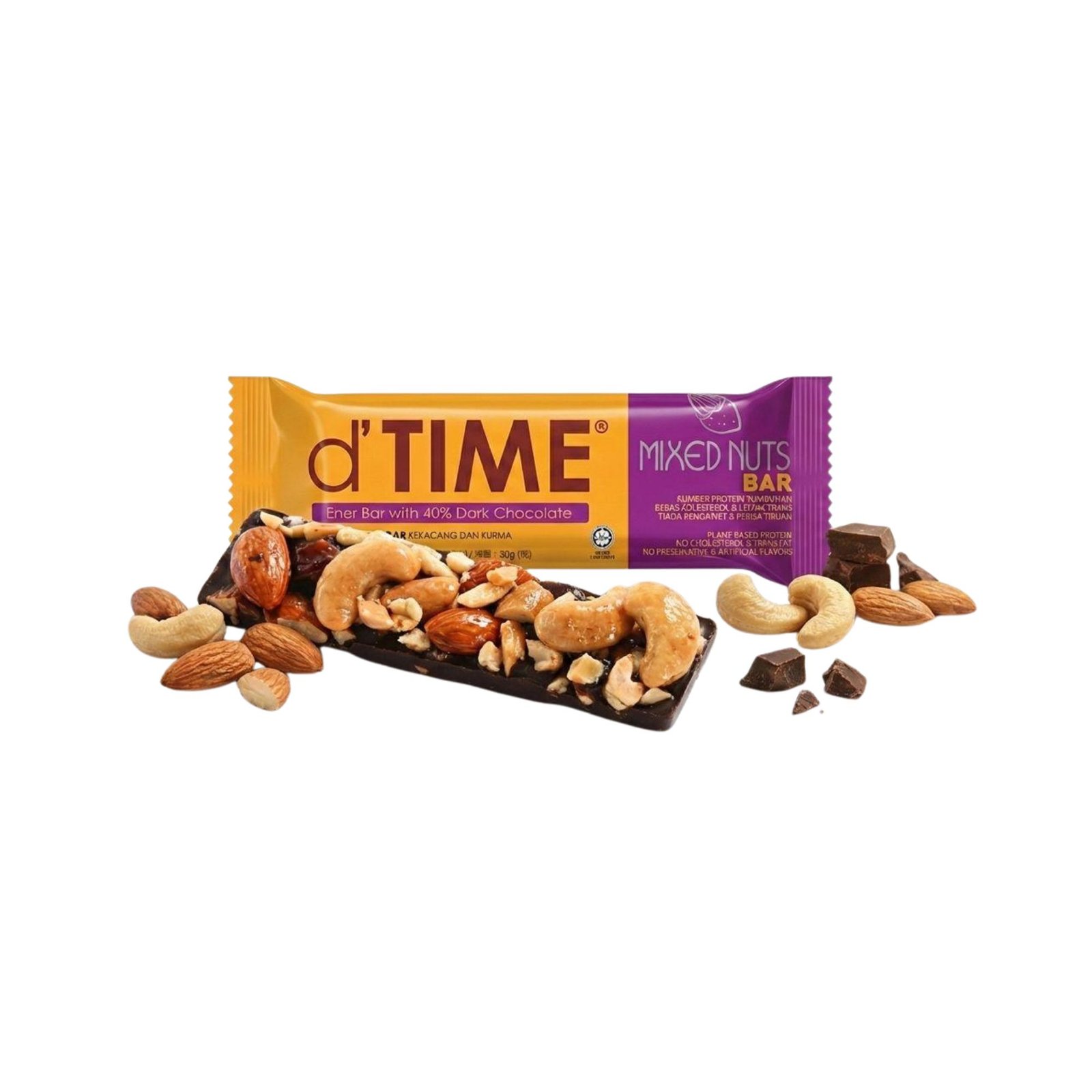 d'TIME Dark Choc Energy bar with Mixed Nuts 30 g d'TIME Dark Choc Energy bar with Mixed Nuts 30g - Image 1